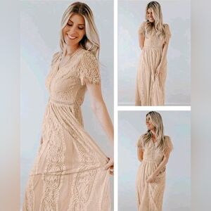 Merokeety V-neck Floral Lace Maxi Dress Boho Summer Bridesmaid Party Size L